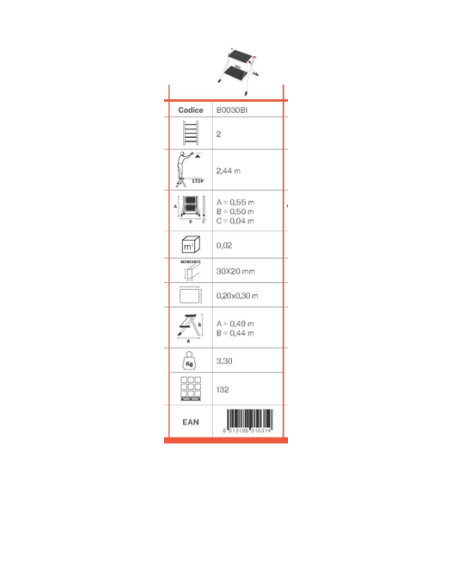 Sgabello Minisgà, pieghevole in acciaio,2 gradini,portata 150 kg