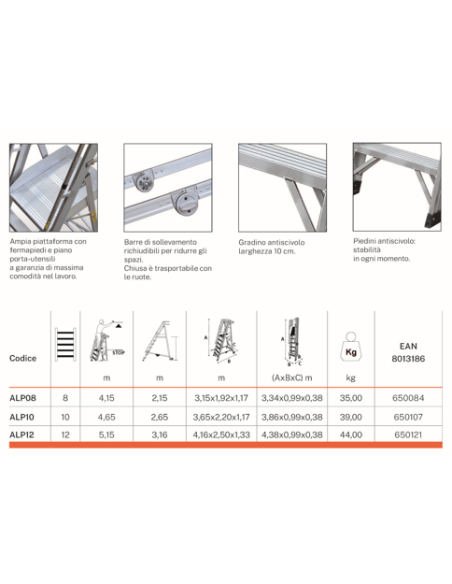 GierrePro warehouse ladder with platform, made of aluminium,